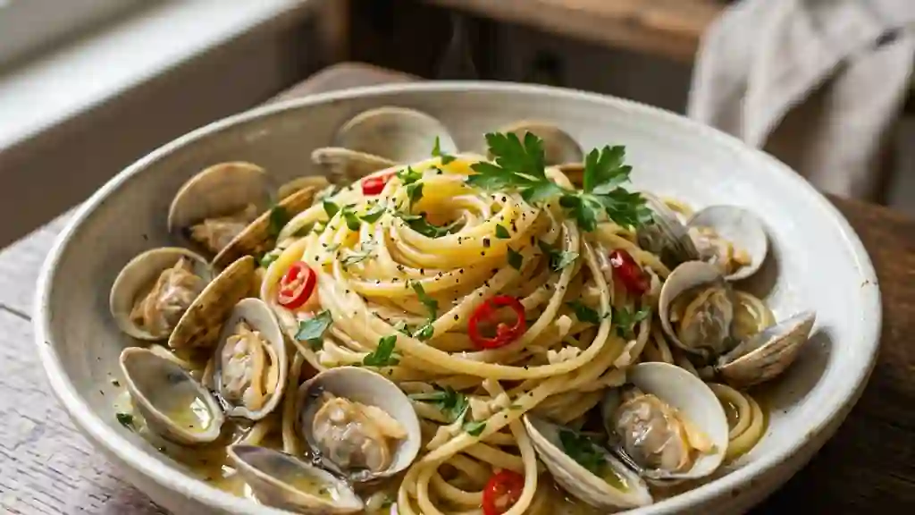 Linguine alle vongole iodées et aillées - Photo de présentation