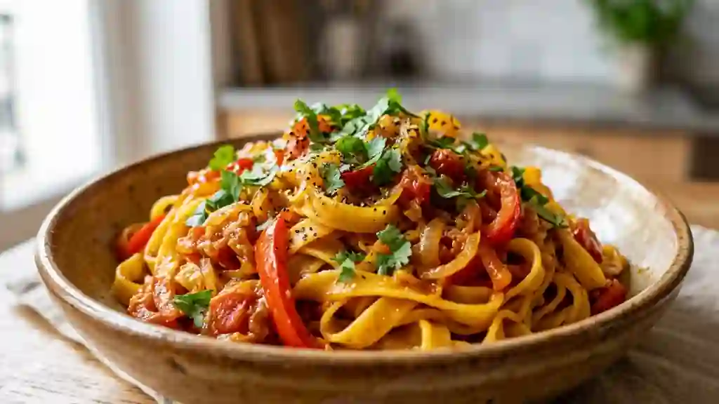 Pâtes au Curry et Poivrons Fondants - Photo de présentation