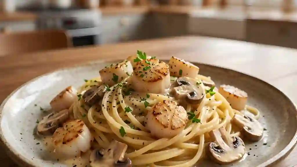 Pâtes aux Saint-Jacques et Crème de Champignons - Photo de présentation