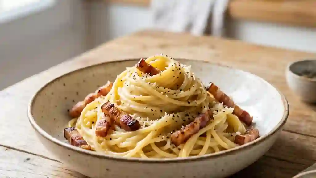 Carbonara onctueuse au parmesan et poivre noir - Photo de présentation