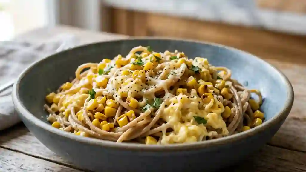Pâtes au Maïs et Œufs Brouillés au Parmesan - Photo de présentation