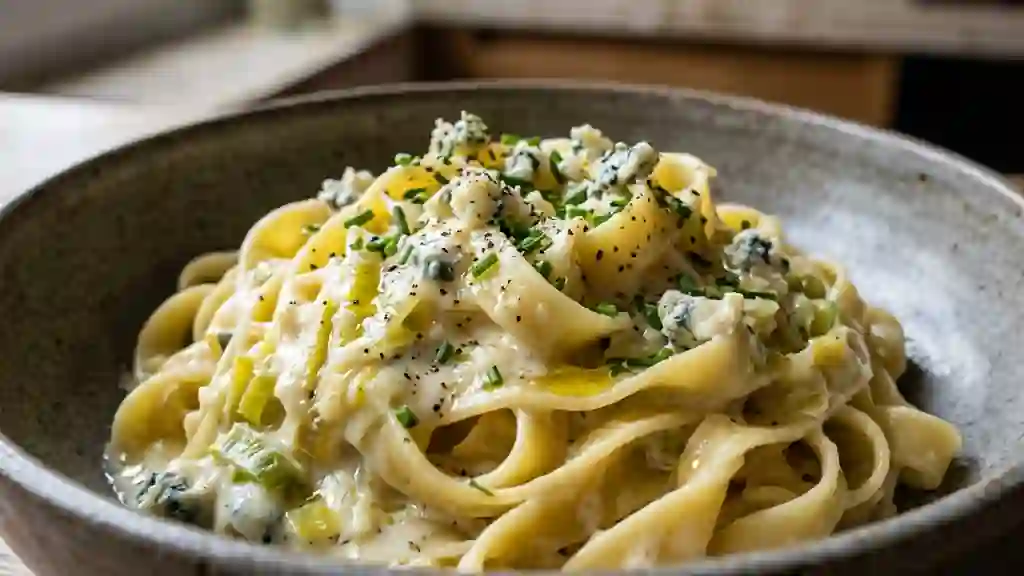 Pâtes crémeuses poireaux et gorgonzola - Photo de présentation