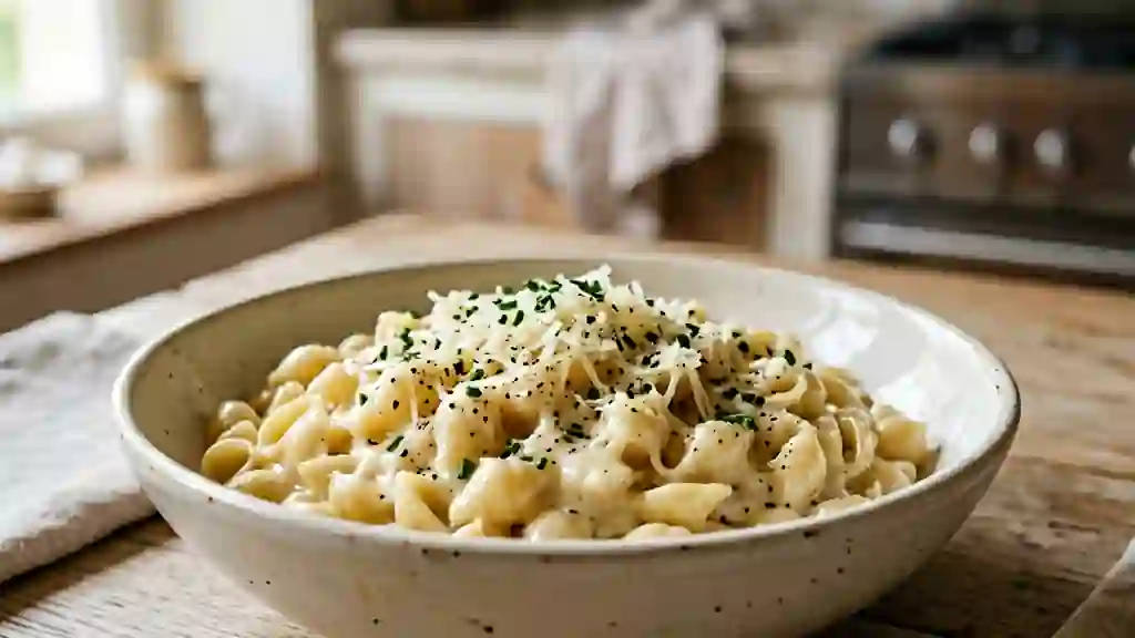 Pâtes onctueuses au lait et fromage fondu - Photo de présentation