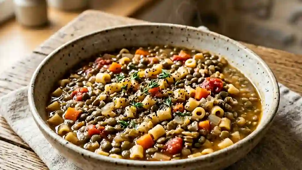 Pâtes et lentilles mijotées au thym - Photo de présentation