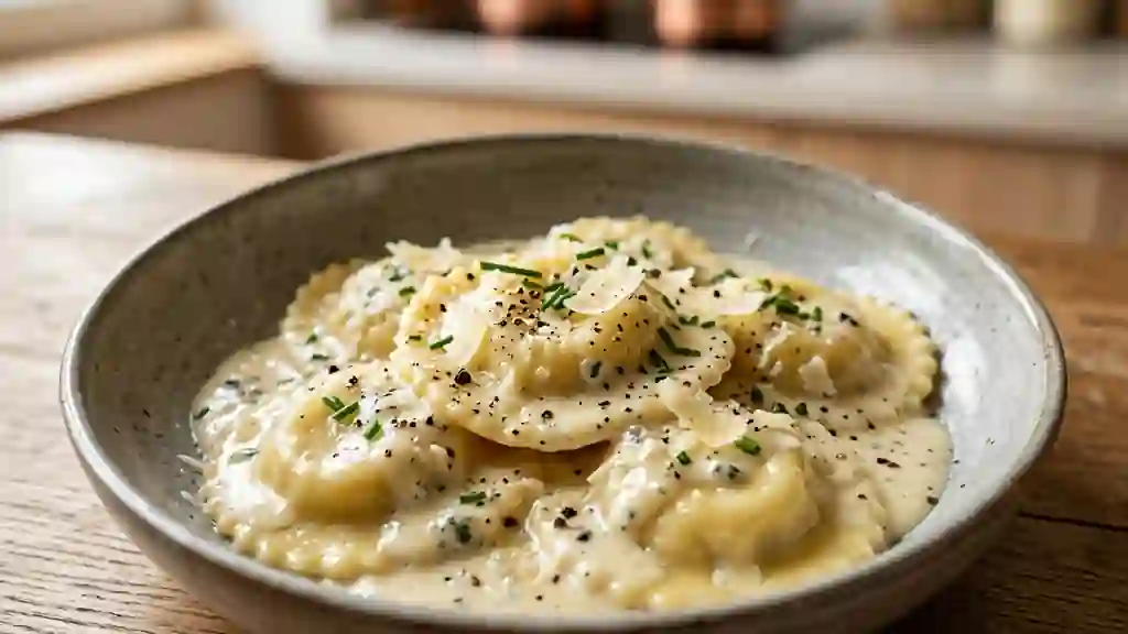 Pâtes farcies au roquefort crémeux et parmesan - Photo de présentation