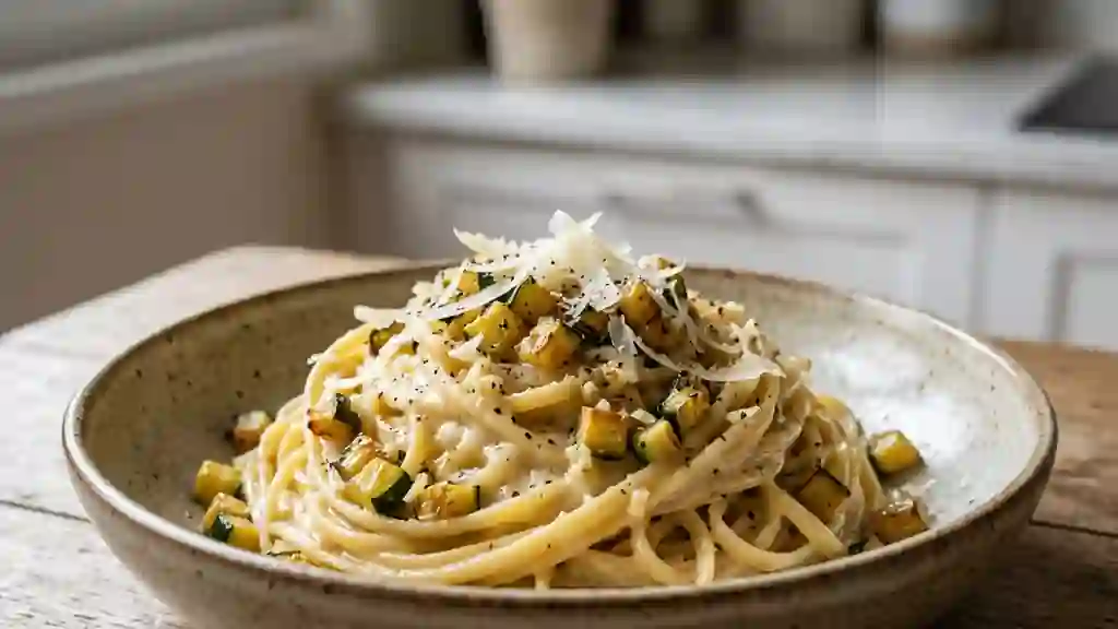 Pâtes fondantes courgettes et parmesan - Photo de présentation