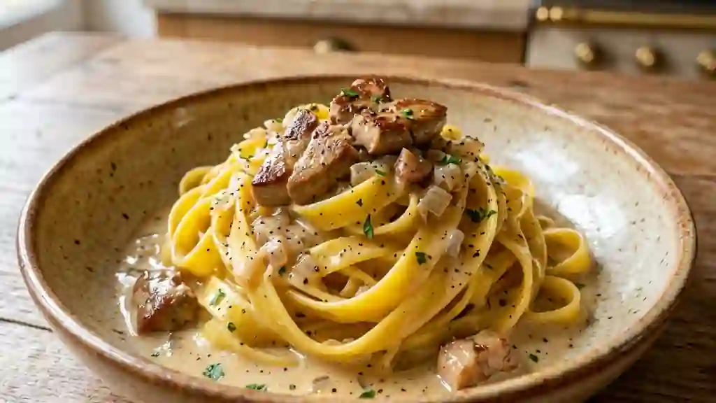 Pâtes fraîches à la crème de foie gras fondante - Photo de présentation