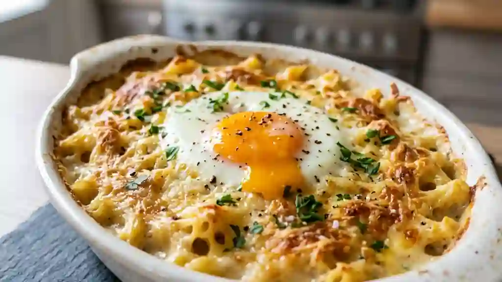 Pâtes Gratinées au Cœur d'Œuf Coulant - Photo de présentation