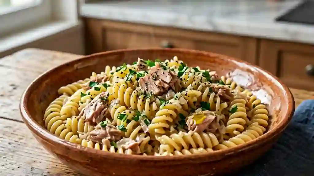Pâtes onctueuses au thon et vin blanc - Photo de présentation