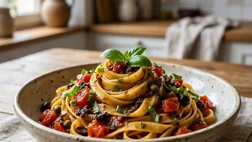 Pâtes à la Tapenade Noire et Tomates Fraîches - Photo de présentation