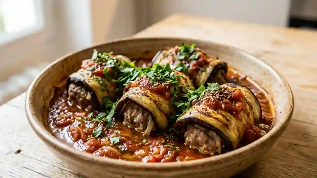 Paupiettes d'aubergine fondantes aux épices - Photo de présentation
