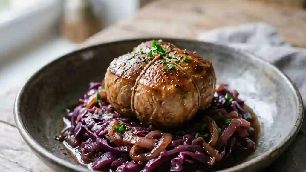 Paupiettes de bœuf braisées et chou rouge fondant - Photo de présentation