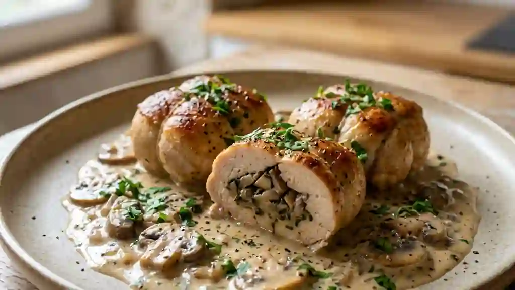 Paupiettes de poulet crémeuses aux champignons - Photo de présentation