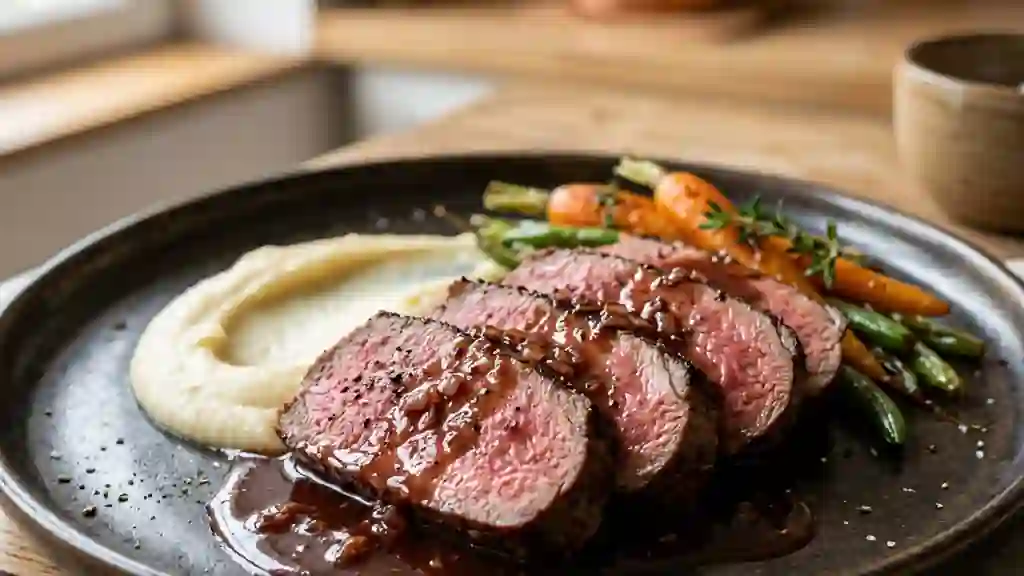 Pavé de biche fondant, sauce sirupeuse au Porto - Photo de présentation