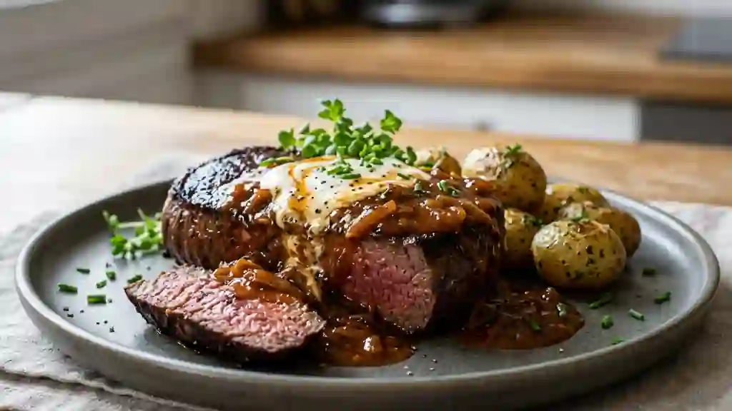 Pavé de bison juteux, sauce buffalo au whisky - Photo de présentation