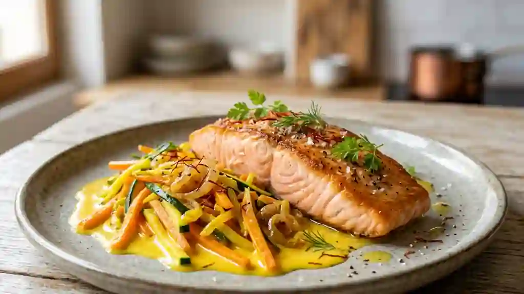 Pavé de saumon à la crème safranée - Photo de présentation