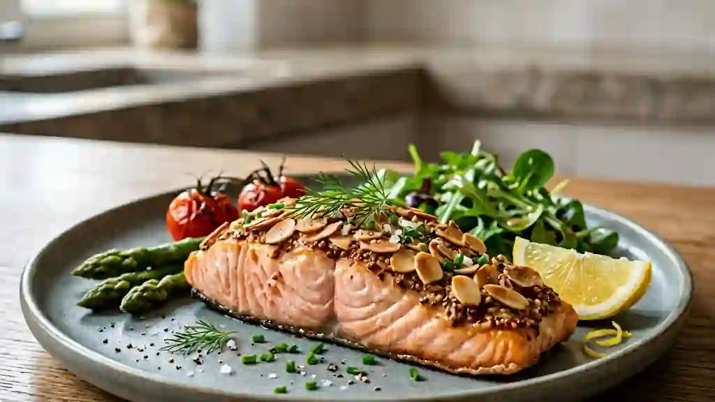 Pavé de saumon croustillant aux amandes - Photo de présentation
