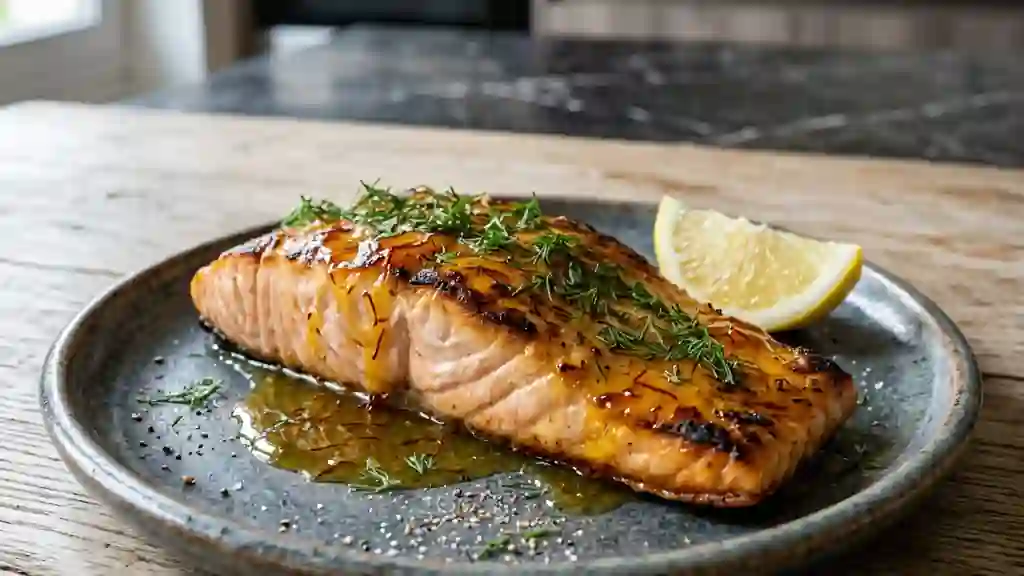 Saumon grillé laqué au safran et citron - Photo de présentation