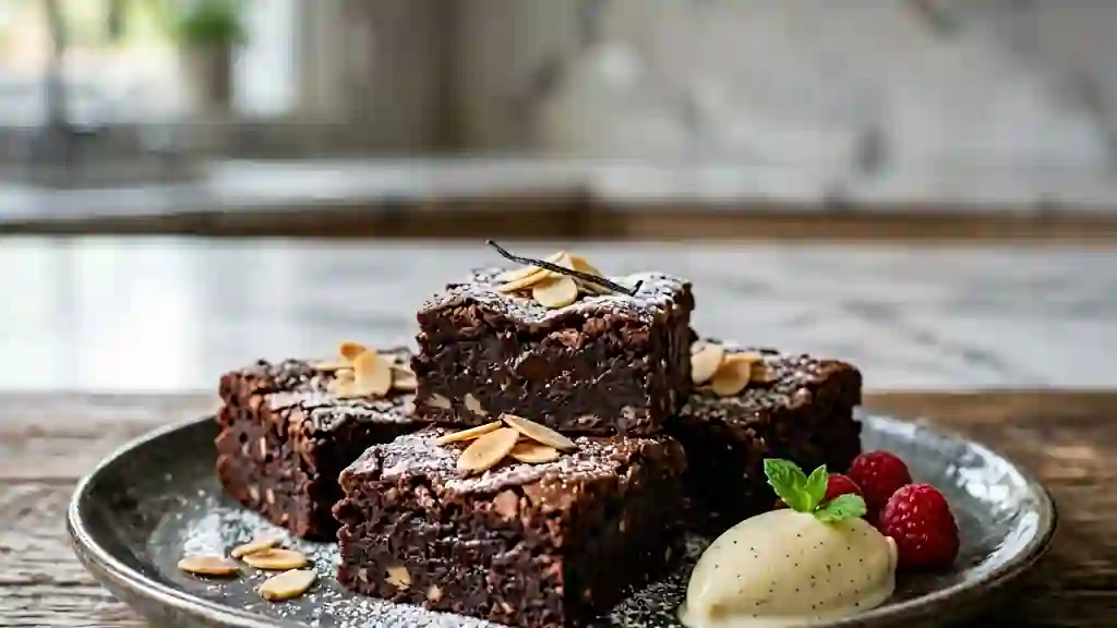 Pavé fondant au chocolat noir et amandes - Photo de présentation