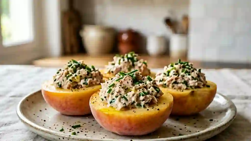 Pêches farcies au thon fondant et citronné - Photo de présentation
