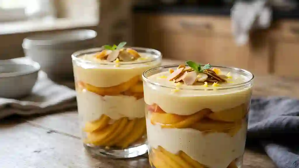 Pêches fondantes et crème onctueuse au miel - Photo de présentation