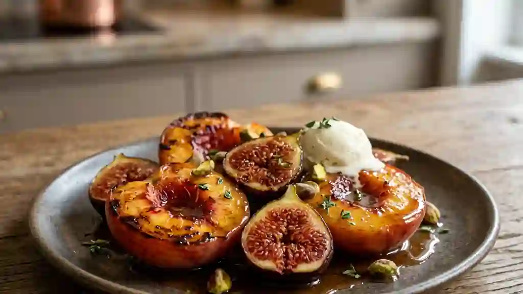 Pêches et figues caramélisées au miel - Photo de présentation