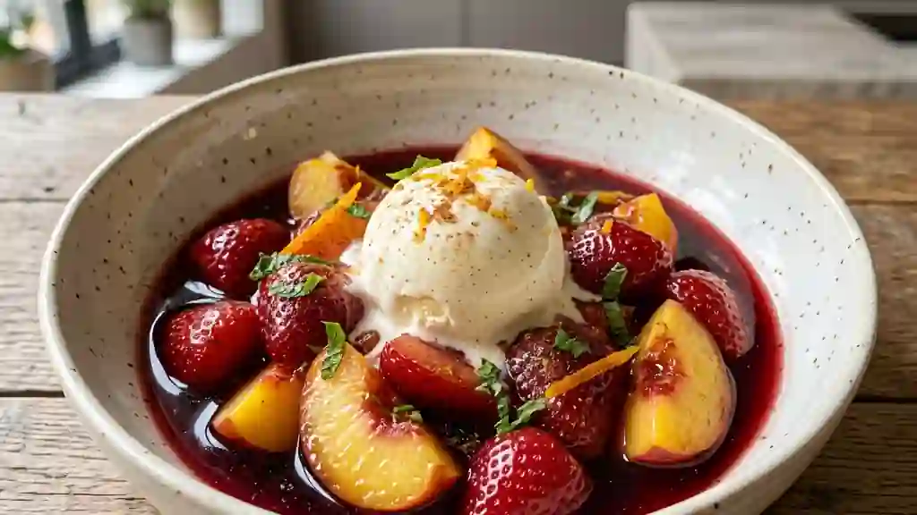 Pêches et Fraises Fondantes au Vin Épicé - Photo de présentation