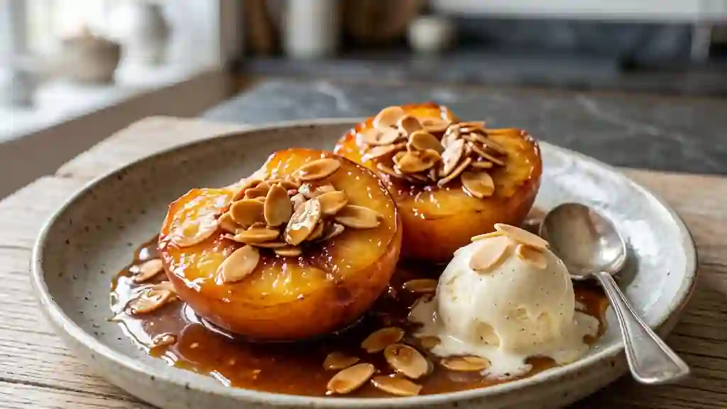 Pêches Fondantes, Amandes Grillées et Cognac - Photo de présentation