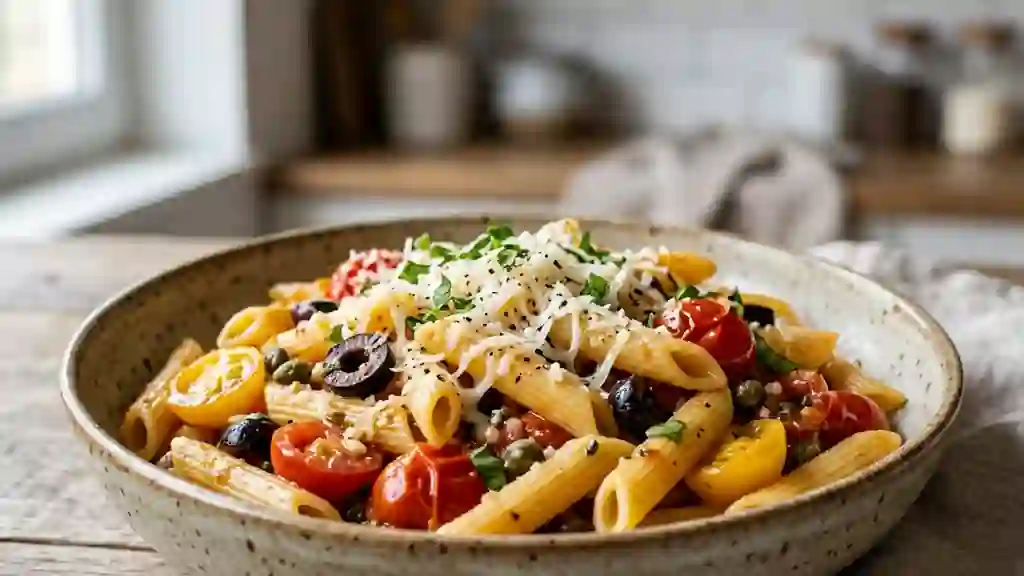 Penne siciliennes aux câpres et pecorino - Photo de présentation