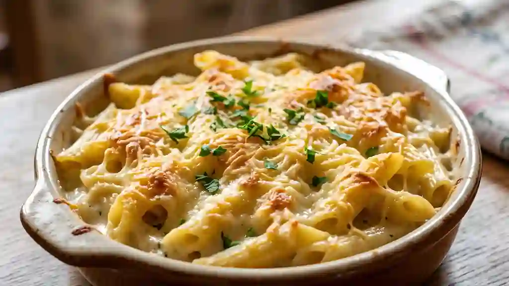 Penne au four à la crème d'ail - Photo de présentation