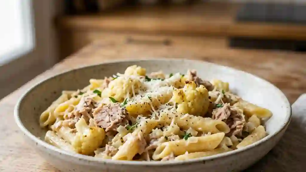 Penne crémeuses au thon et chou-fleur fondant - Photo de présentation