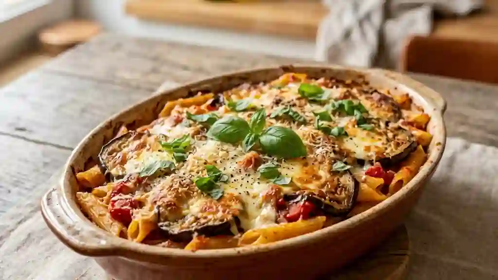 Penne Gratinées à l'Aubergine et Parmesan - Photo de présentation