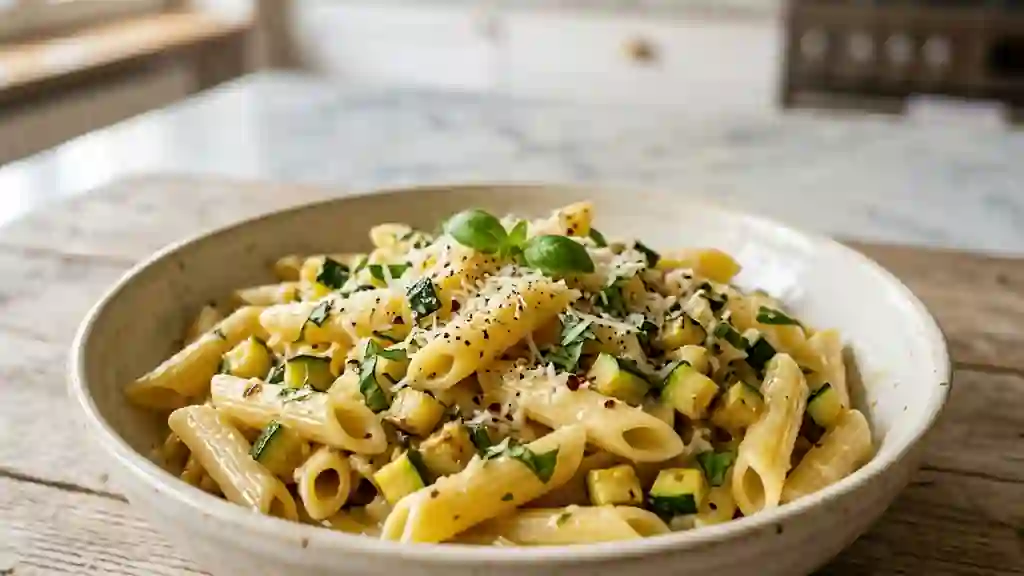 Penne aux courgettes fondantes et parmesan - Photo de présentation