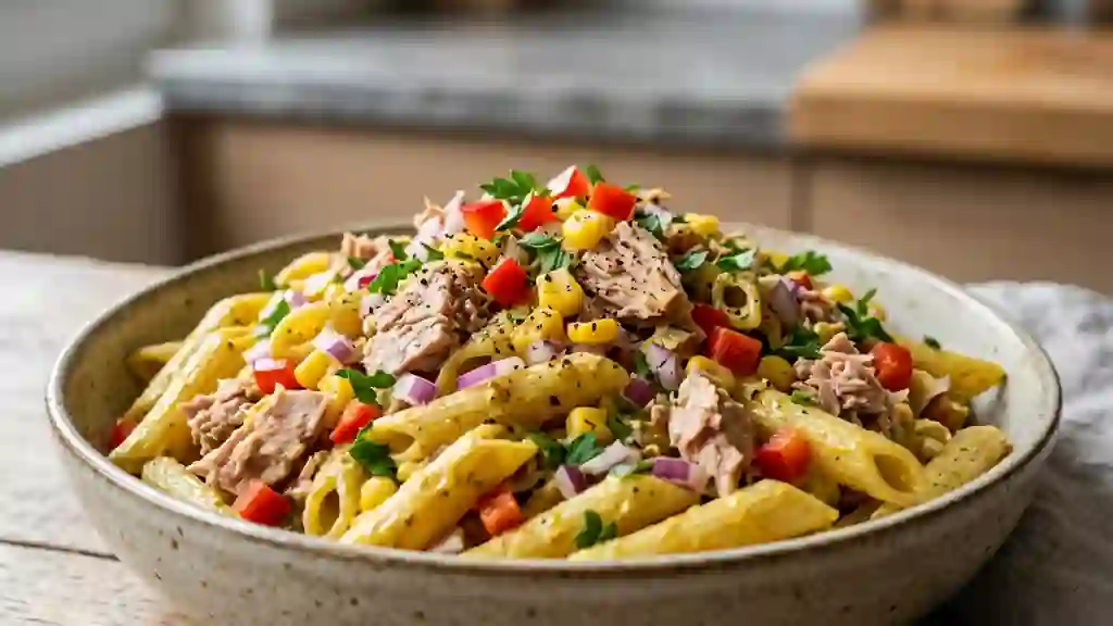 Penne crémeuses au thon et curry doux - Photo de présentation