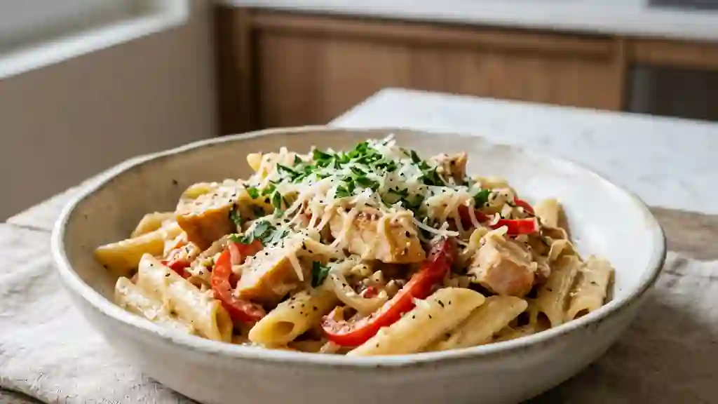 Penne Onctueuses au Poulet Fumé et Parmesan - Photo de présentation