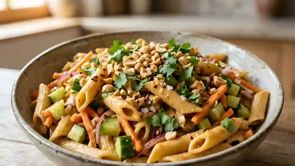 Penne à la sauce cacahuète épicée - Photo de présentation
