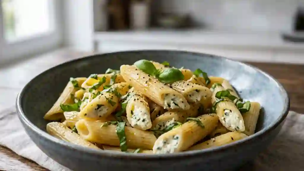 Penne Rigate Farcies au Fromage Frais et Basilic - Photo de présentation