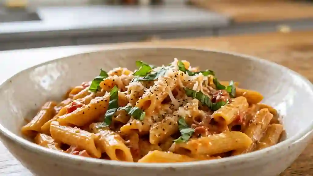 Pennes alla vodka onctueuses au parmesan - Photo de présentation