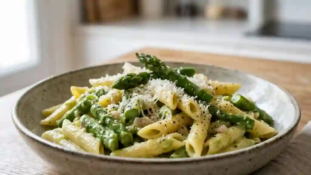 Pennes fondantes à la crème d'asperges vertes - Photo de présentation