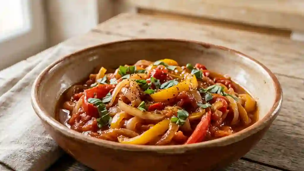 Peperonata fondante et confite au basilic - Photo de présentation