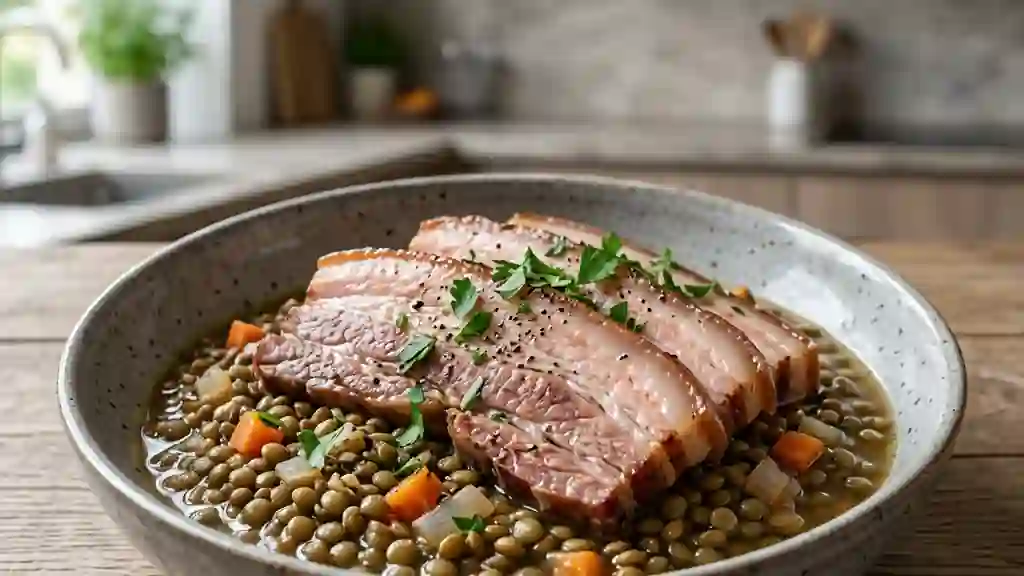 Petit salé fondant à la poitrine de porc - Photo de présentation
