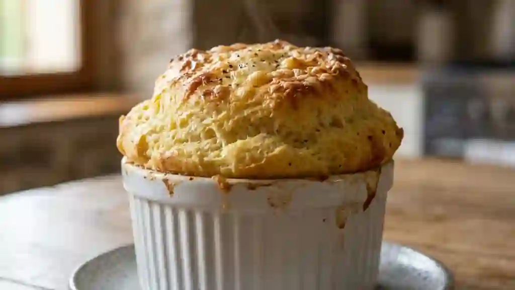 Soufflé de pommes de terre aérien et doré - Photo de présentation
