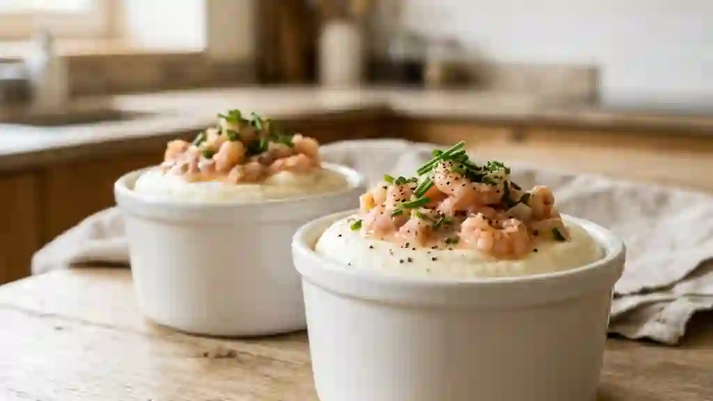 Mousses de chou-fleur fondantes aux crevettes - Photo de présentation