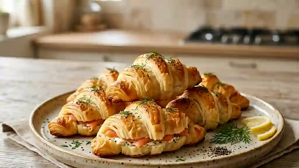 Mini Croissants Feuilletés au Saumon et Aneth - Photo de présentation