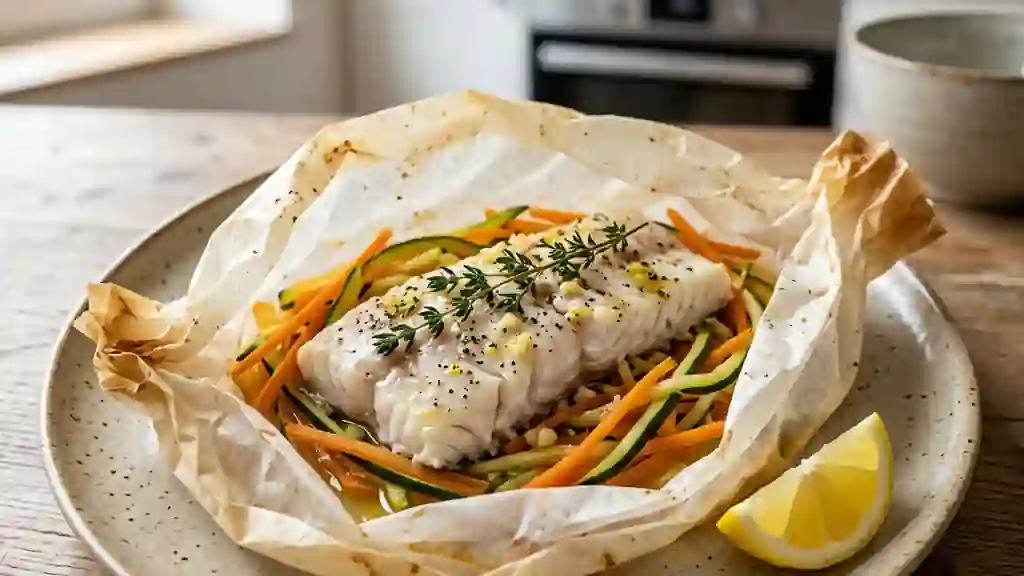 Merlu fondant en papillote citronnée - Photo de présentation