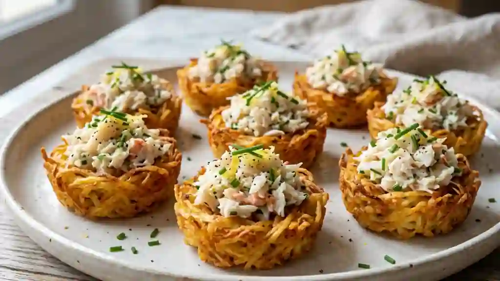 Nids de pomme de terre croustillants au crabe - Photo de présentation