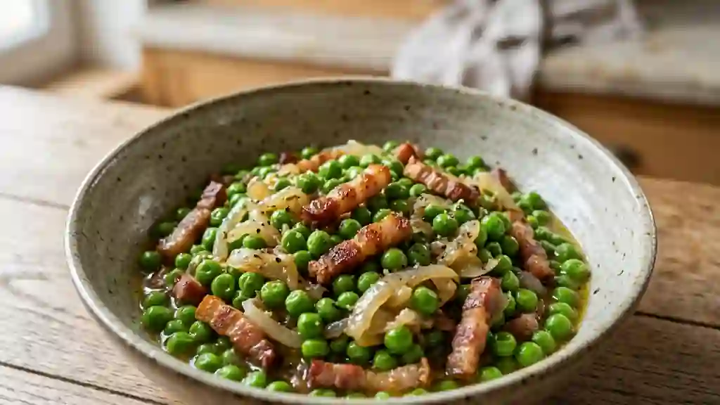 Petits pois fondants aux lardons fumés - Photo de présentation