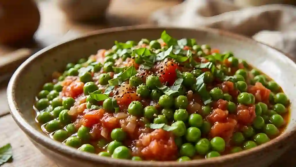 Petits pois fondants à la tomate et au basilic - Photo de présentation