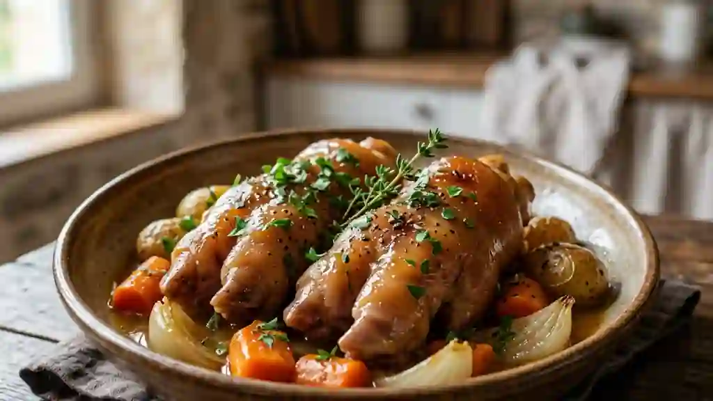 Pieds de cochon fondants et leur jus au vin blanc - Photo de présentation