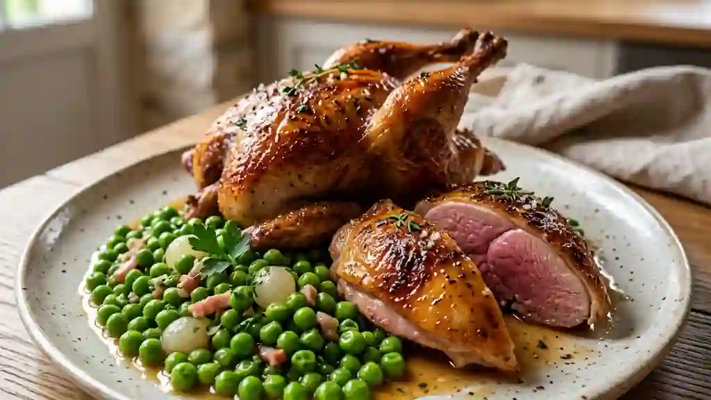 Pigeon Rôti et Ses Petits Pois Fondants - Photo de présentation